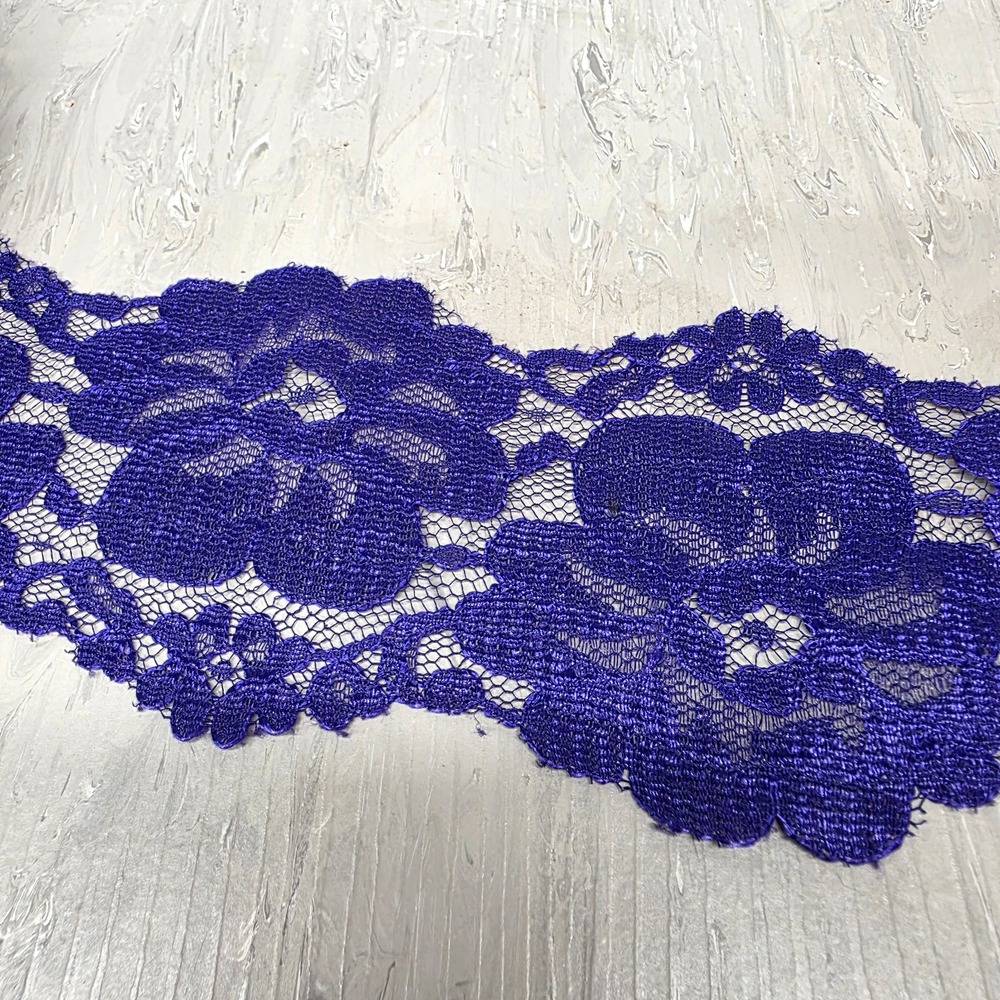 9 Yds Royal Purple Floral Lace Trim 3" Wide Flat Non-Stretch Ribbon Sewing Craft